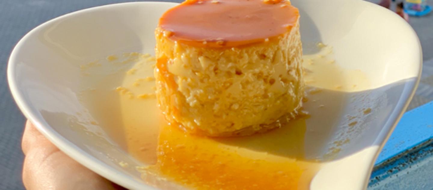 Cuban Flan on a heart shaped plate