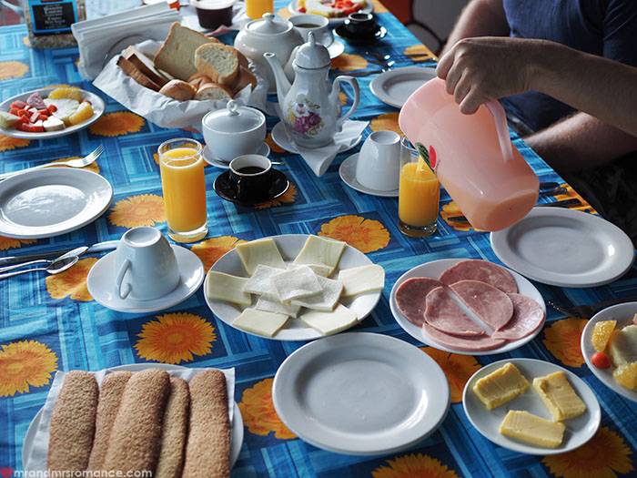 A breakfast table at a private guesthouse in Cuba A breakfast table at a private guesthouse in Cuba