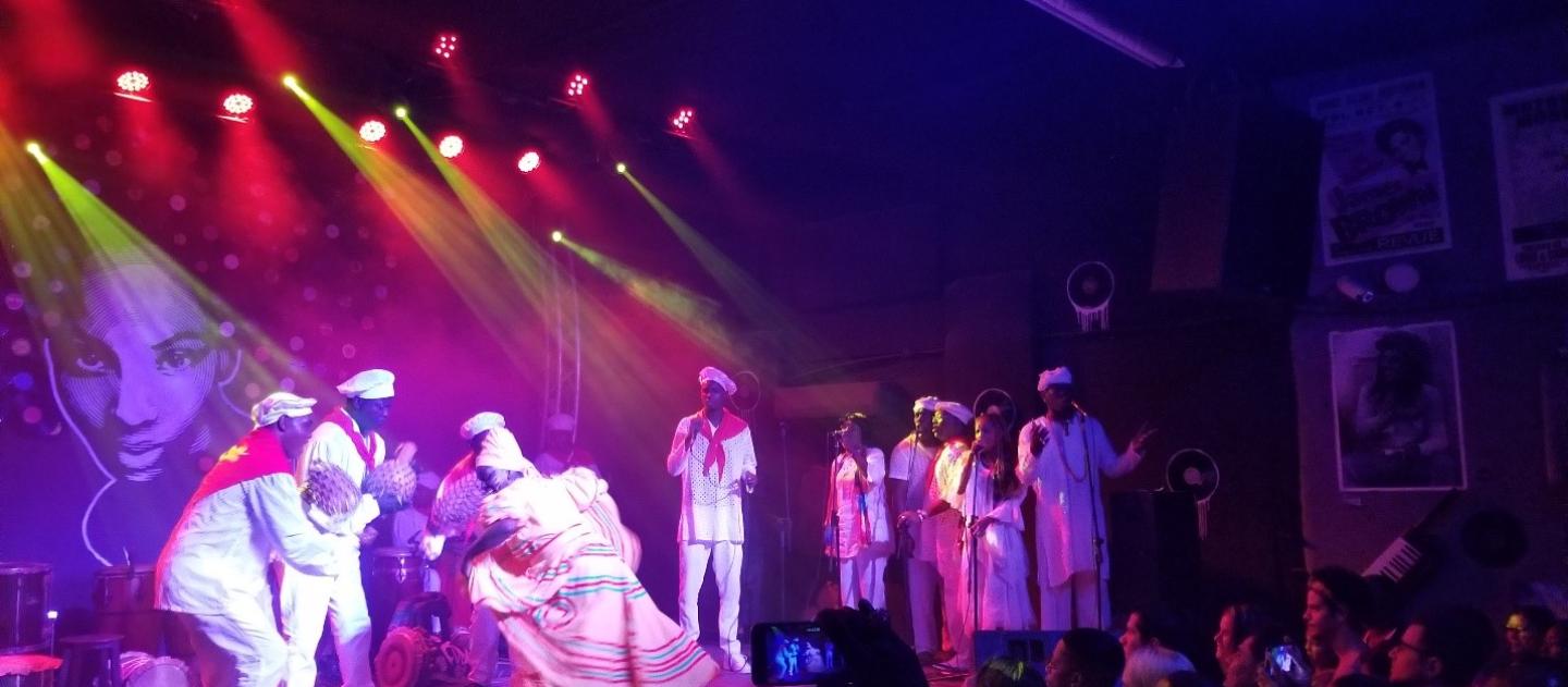 Afro-Cuban performers on the stage at the Fabrica de Arte Cubano