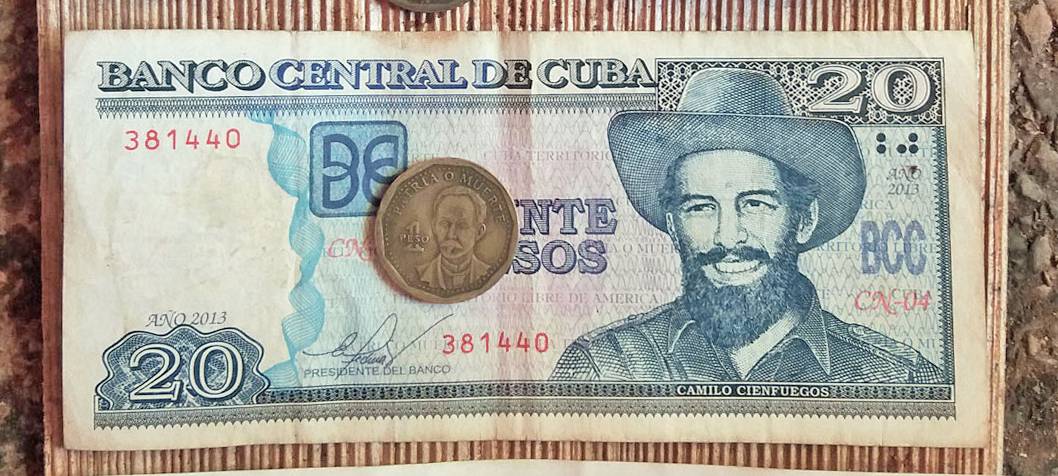An example of CUP paper currency A 20 Cuban Peso bill