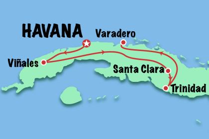 Mapa do tour de 10 dias em Cuba - Cuba Autentica