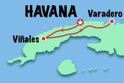 Mapa do tour de 06 dias em Cuba - Cuba Imperdível