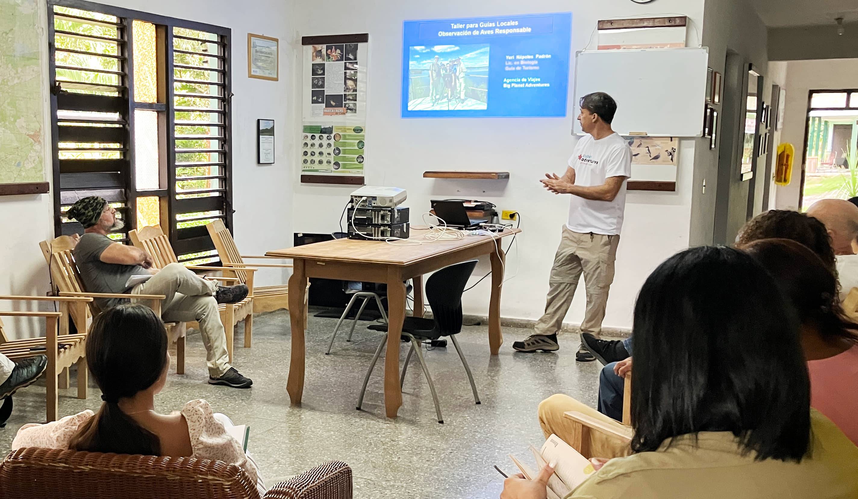 Cuban Adventures guide Yuri Napoles providing the theoretical portion of the Responsible Birding Cuba Workshop Responsible Birding Cuba Workshop