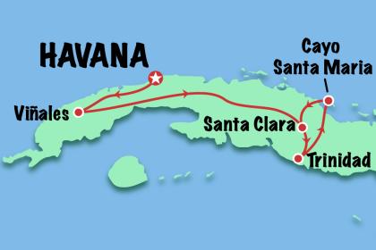 Mapa do tour de 10 dias em Cuba - Cuba Exclusive