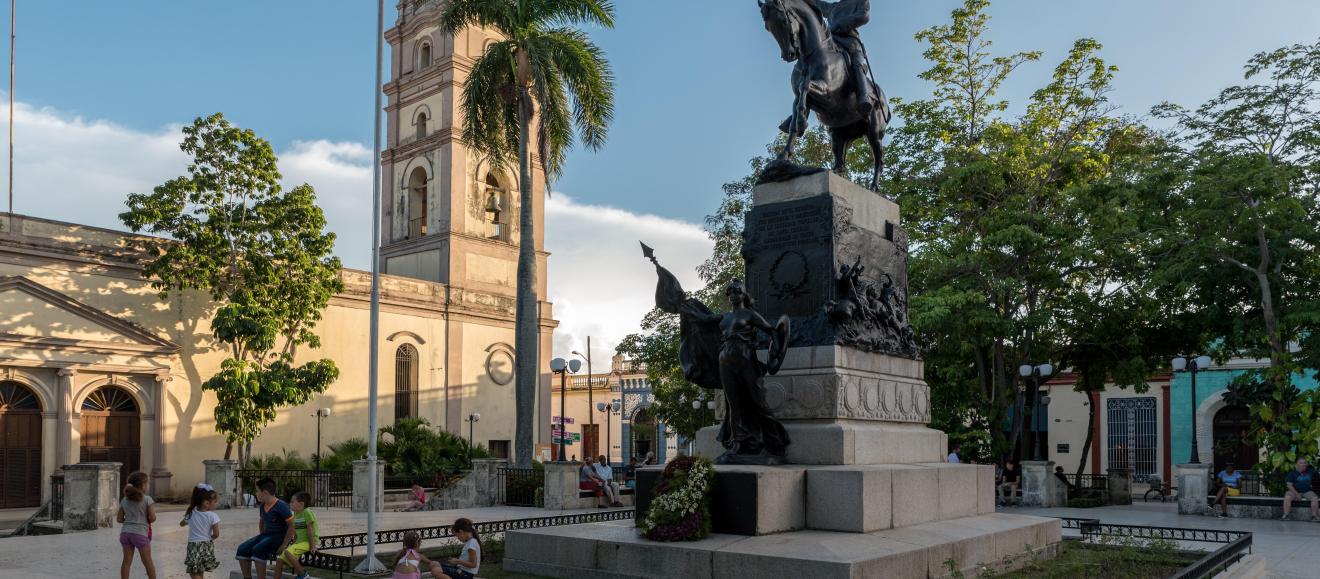 Ignacio Agramente statue in a plaza in Camaguey Cuba