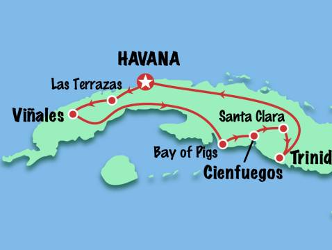 Itinerary map - 9 day Cuba Tour for Americans